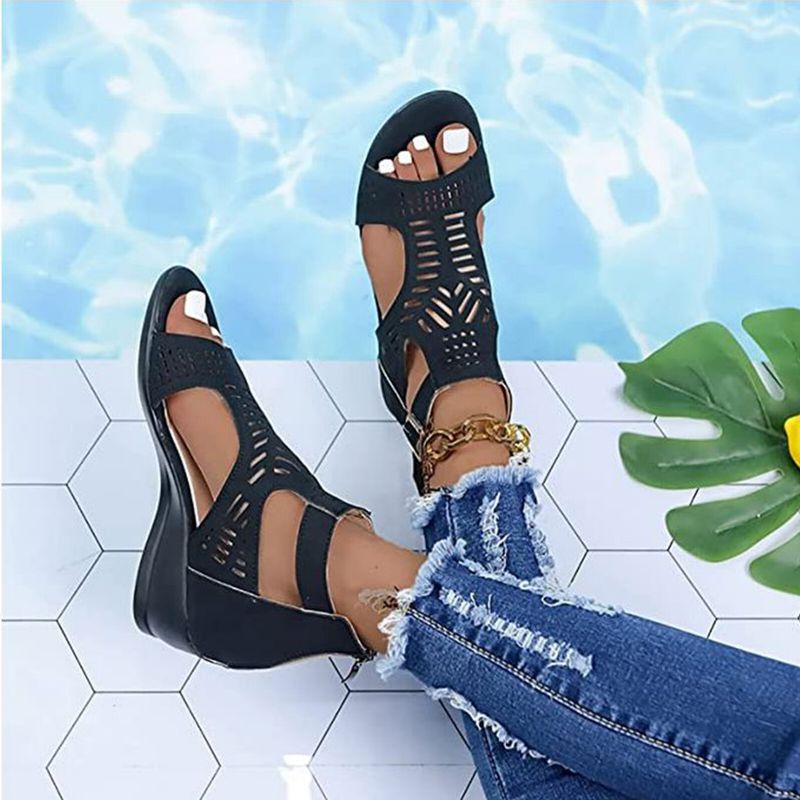 Plus Size Damer Casual Andas Hollow Summer Vacation Wedges Sandaler