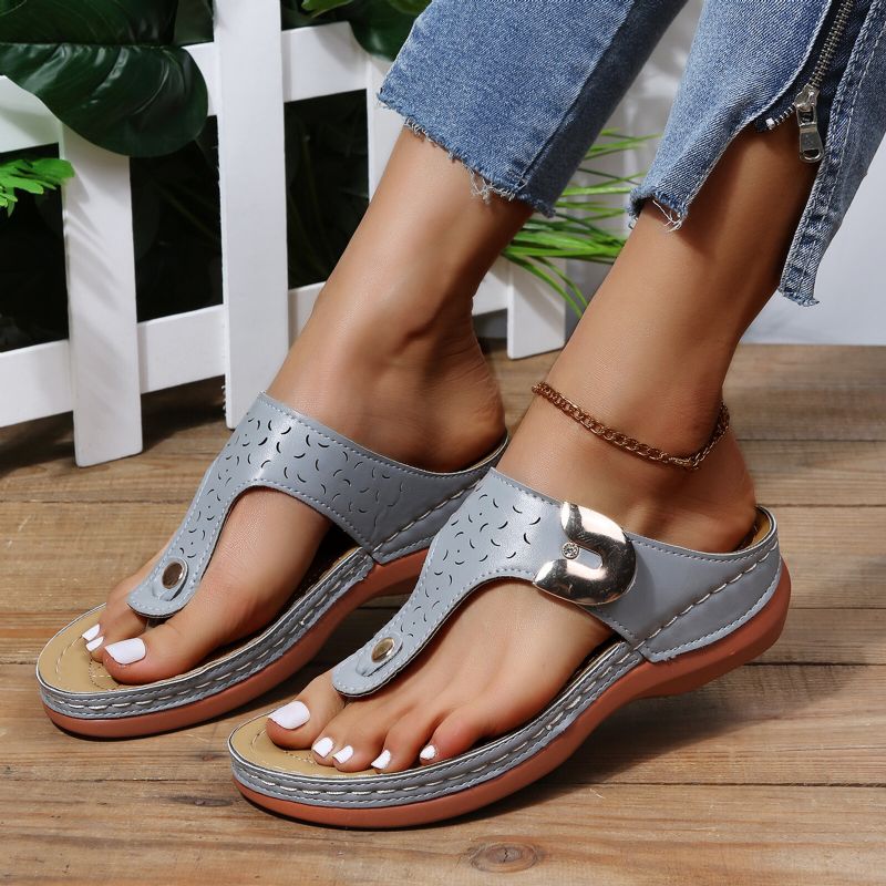 Plus Size Kvinnor Casual Comfy Sommarsemester Clip Toe Handgjorda Sömmar Kilar Tofflor