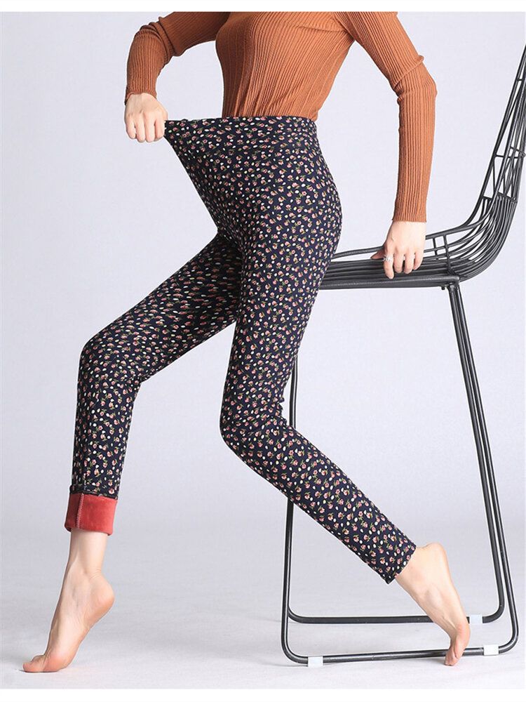 Blommigt Tryckta Slim Stretch Thicken Leggings