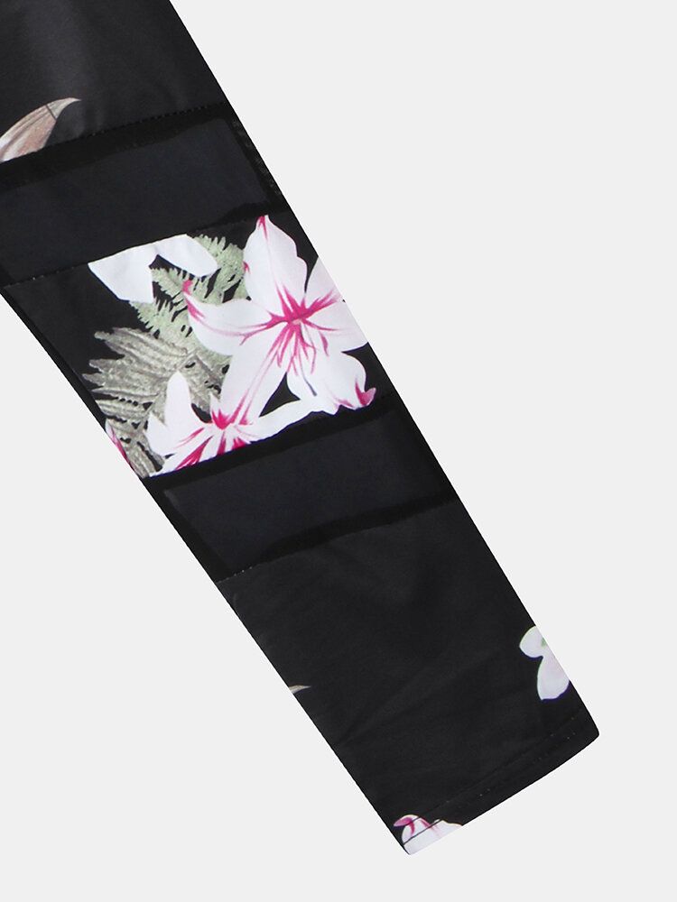 Blommönster Mesh Patchwork Sport Yoga Leggings För Kvinnor