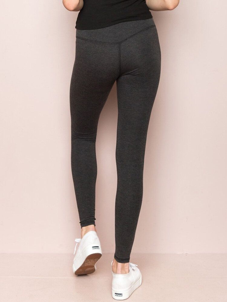 Casual Solid Elastisk High Waist Leggings Stickad Byxa