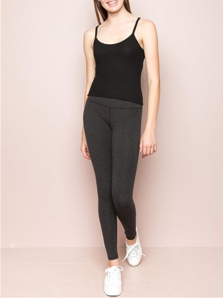 Casual Solid Elastisk High Waist Leggings Stickad Byxa