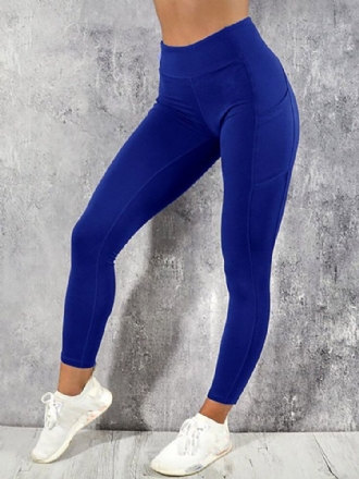 Dam Enfärgad Pocket Yoga Sport Bodycon Leggings