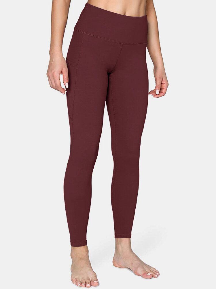 Dam Enfärgad Sidoficka Hip Lift Sport Yoga Legging