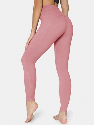 Dam Enfärgad Sidoficka Hip Lift Sport Yoga Legging