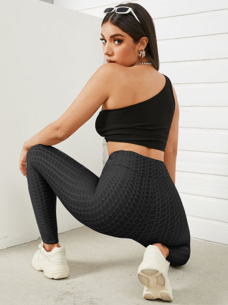 Dam Enfärgad Textur Sportig Elastisk Midja Super Stretch Leggings