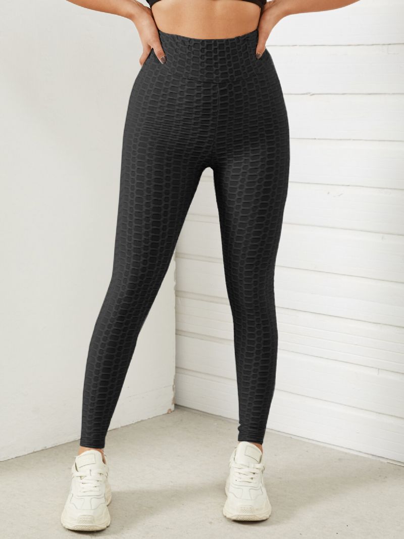 Dam Enfärgad Textur Sportig Elastisk Midja Super Stretch Leggings