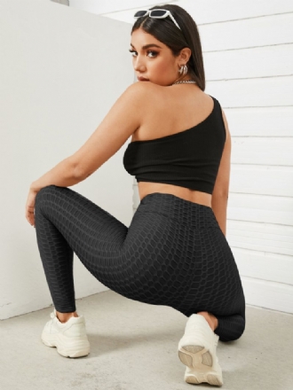 Dam Enfärgad Textur Sportig Elastisk Midja Super Stretch Leggings