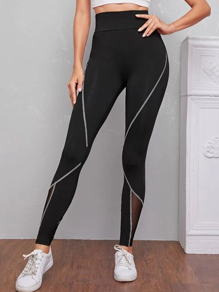 Dam Patch Line Print Elastisk Midja Bodycon Sport Casual Leggings