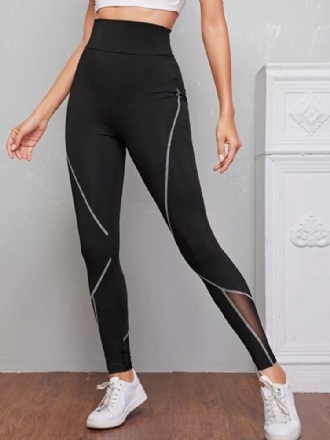 Dam Patch Line Print Elastisk Midja Bodycon Sport Casual Leggings