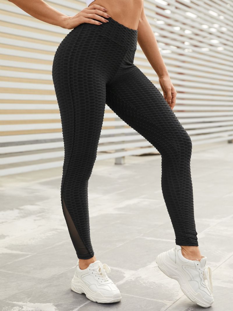 Dam Sport Enfärgad Mesh Patchwork Yoga Leggings Med Hög Midja Stretch