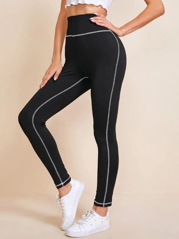 Kvinnor Enfärgad Hög Midja Topstitch Yoga Leggings