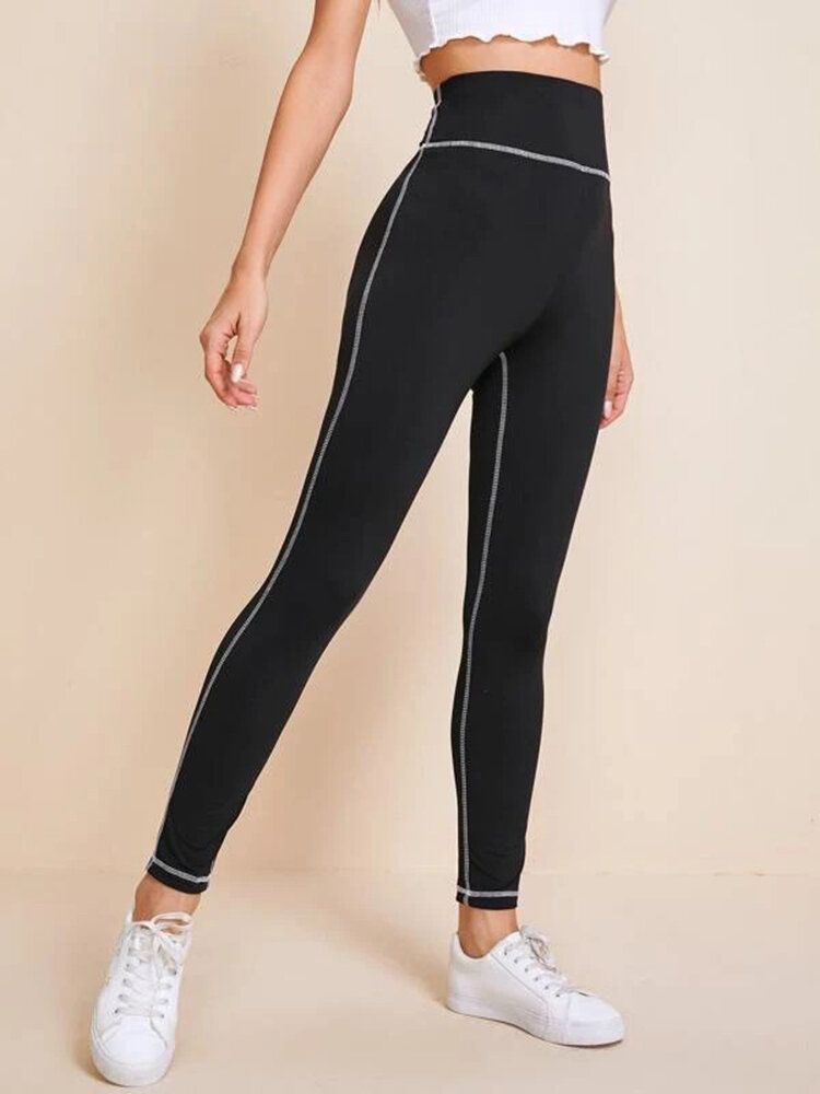 Kvinnor Enfärgad Hög Midja Topstitch Yoga Leggings