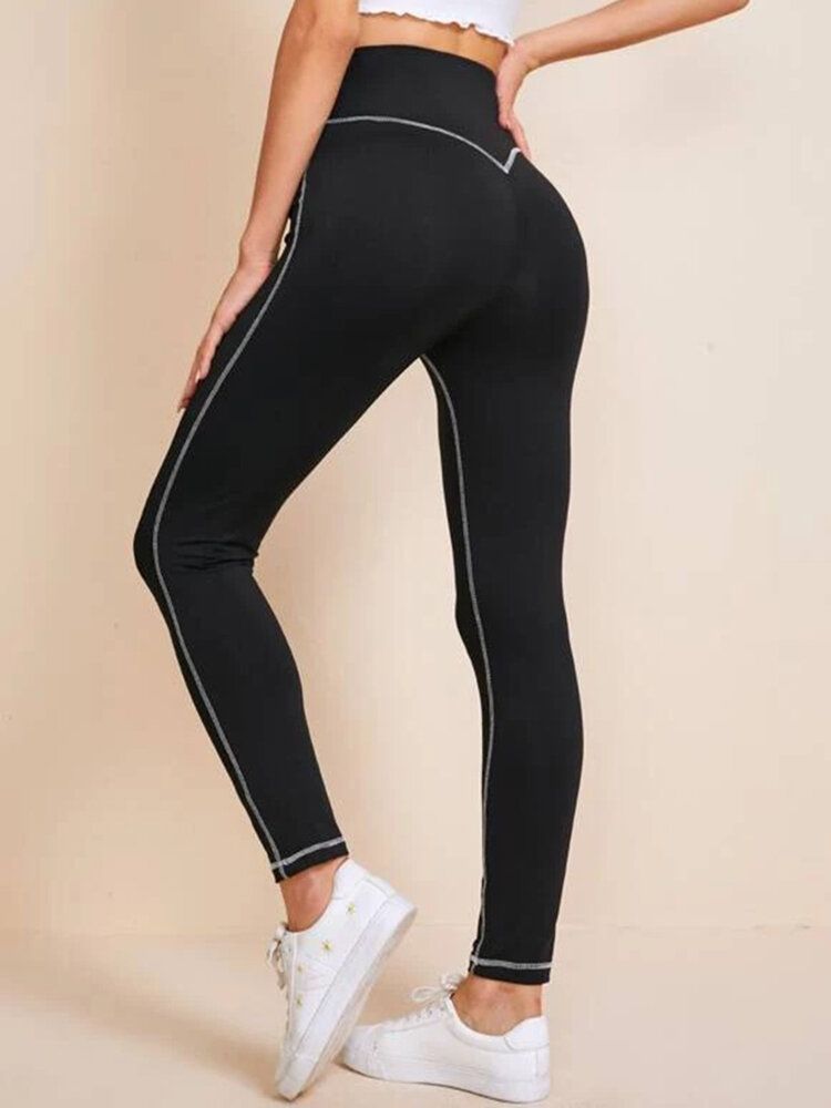 Kvinnor Enfärgad Hög Midja Topstitch Yoga Leggings