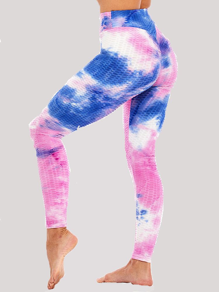 Tie-dye Slumpmässigt Tryck Hög Midja Smal Sport Yoga Casual Leggings För Kvinnor