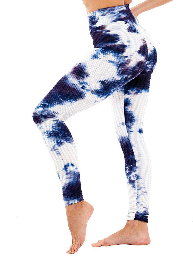 Tie-dye Slumpmässigt Tryck Hög Midja Smal Sport Yoga Casual Leggings För Kvinnor