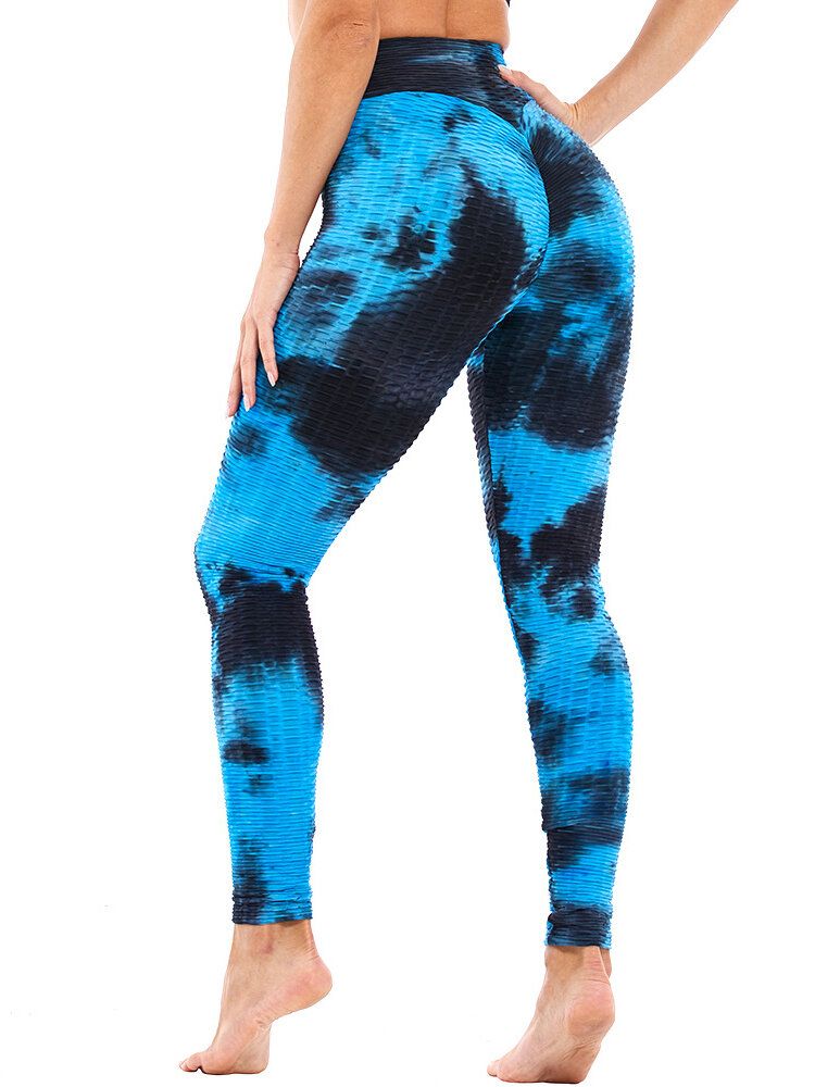 Tie-dye Slumpmässigt Tryck Hög Midja Smal Sport Yoga Casual Leggings För Kvinnor