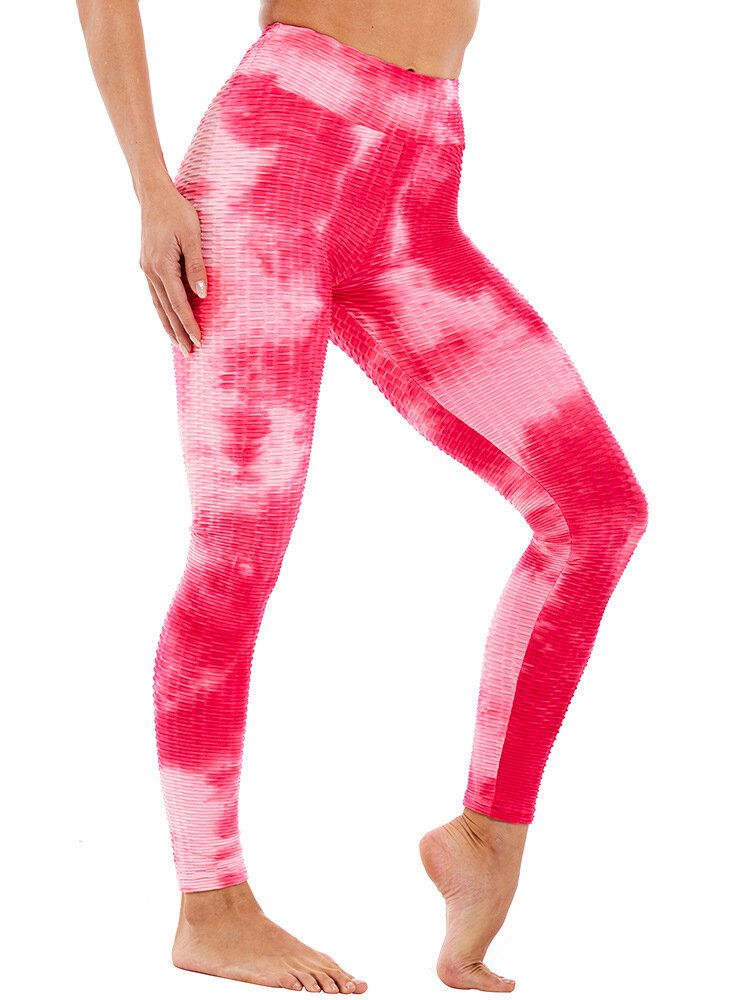 Tie-dye Slumpmässigt Tryck Hög Midja Smal Sport Yoga Casual Leggings För Kvinnor