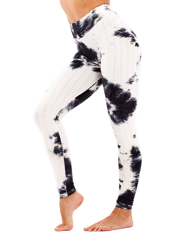 Tie-dye Slumpmässigt Tryck Hög Midja Smal Sport Yoga Casual Leggings För Kvinnor