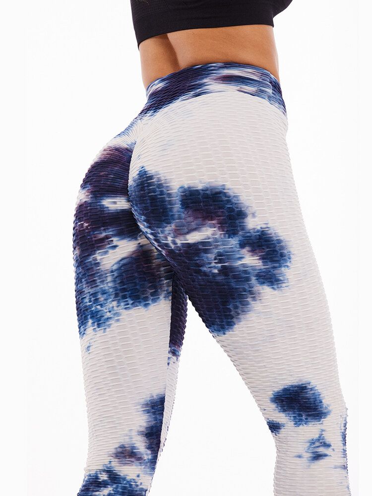 Tie-dye Slumpmässigt Tryck Hög Midja Smal Sport Yoga Casual Leggings För Kvinnor