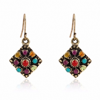 Bohemian Colorful Diamond Ear Drop Square Legering Strassörhänge För Kvinnor