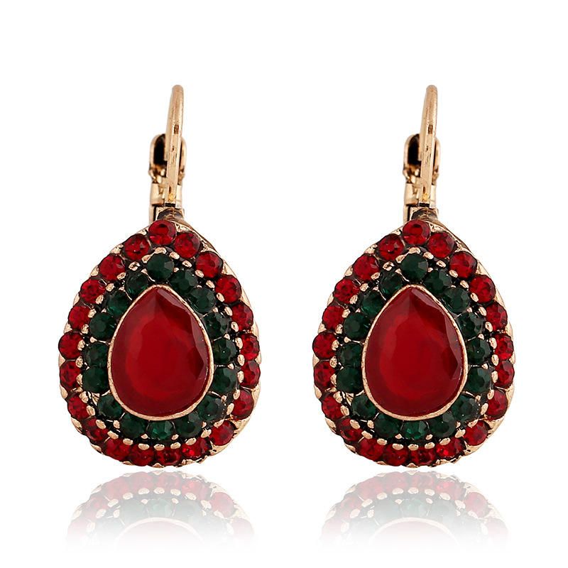 Bohemian Red Crystal Örhängen Retro Water Drop Ear Drop Strass Örhängen För Kvinnor