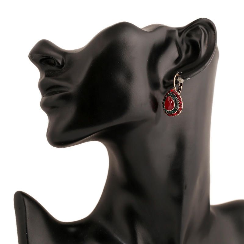 Bohemian Red Crystal Örhängen Retro Water Drop Ear Drop Strass Örhängen För Kvinnor