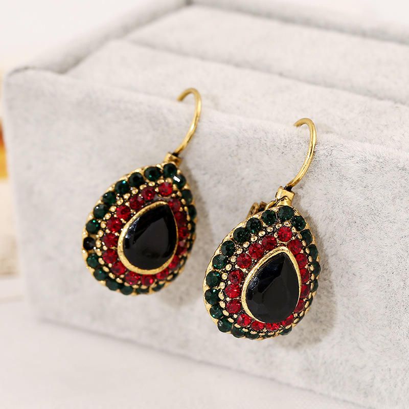 Bohemian Red Crystal Örhängen Retro Water Drop Ear Drop Strass Örhängen För Kvinnor