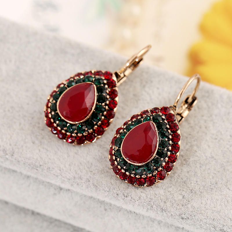 Bohemian Red Crystal Örhängen Retro Water Drop Ear Drop Strass Örhängen För Kvinnor