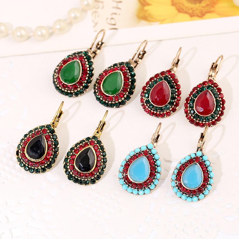 Bohemian Red Crystal Örhängen Retro Water Drop Ear Drop Strass Örhängen För Kvinnor