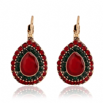 Bohemian Red Crystal Örhängen Retro Water Drop Ear Drop Strass Örhängen För Kvinnor