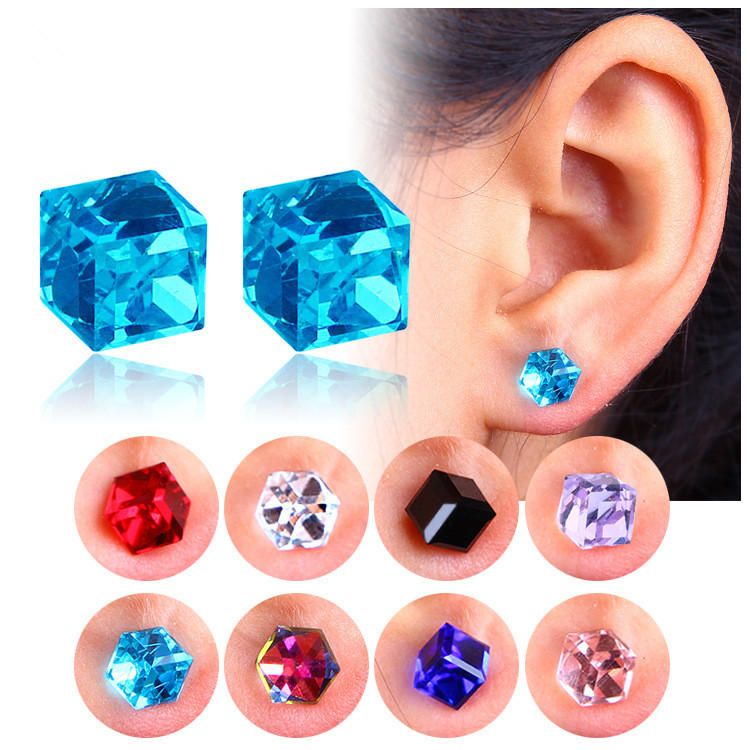 Creative Unisex Cubic Crystal Magnetic Clip Örhänge Modemagnet Ingen Piercing Färgglada Örhängen