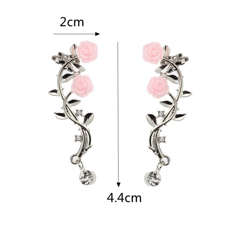 Elegant Rosa Blomma Manschettörhänge För Kvinnor Silver Guld Färg Piercing Clip Örhängen