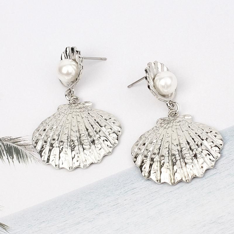 Elegant Shell Pearl Ear Drop Zinklegering Trendig Stil Örhänge För Kvinnor