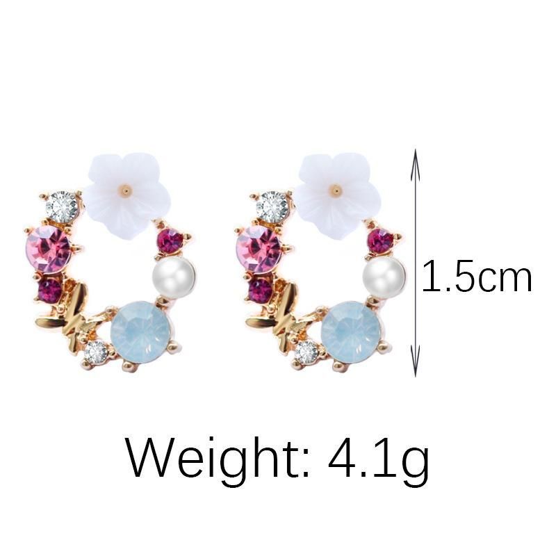 Sweet Elegant Flower Earring Strass Pearl Ear Stub Runda Örhängen