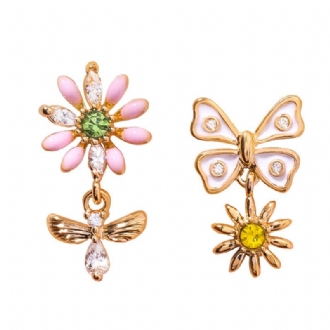 Sweet Flower Butterfly Stud Örhängen Anallergic Sterling Silver Needle Rhinestone Damörhängen