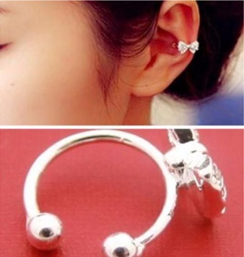 U-form Crystal Bowknot Bow Ear Cuff Utan Piercing Örhänge