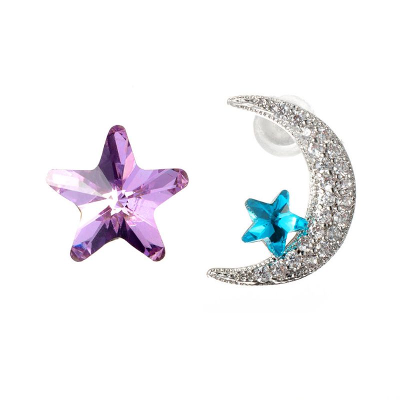 Unikt Asymmetriskt Örhänge Örhänge Lyxigt Micro Paved Zirconia Crystal Star Moon Piercing Örhängen