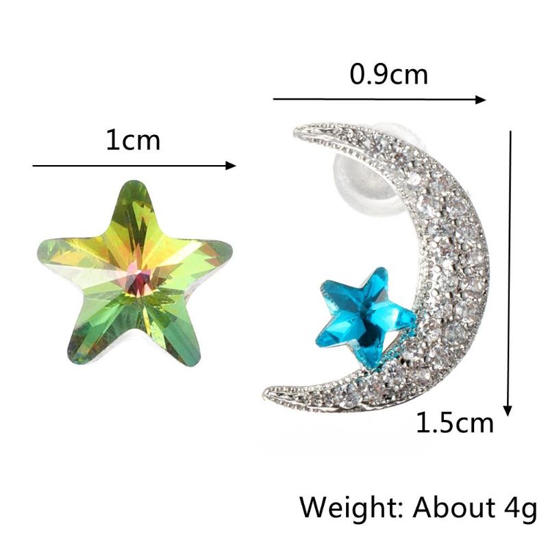 Unikt Asymmetriskt Örhänge Örhänge Lyxigt Micro Paved Zirconia Crystal Star Moon Piercing Örhängen