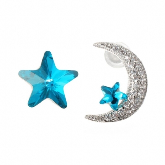 Unikt Asymmetriskt Örhänge Örhänge Lyxigt Micro Paved Zirconia Crystal Star Moon Piercing Örhängen