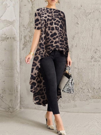 100% Polyester Leopard Print High Low Blus För Dam