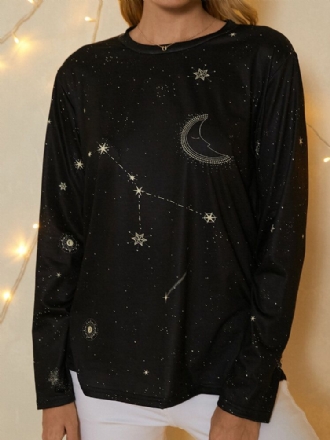 Dam Celestial Galaxy Print Rundhalsad Casual Långärmad Blus