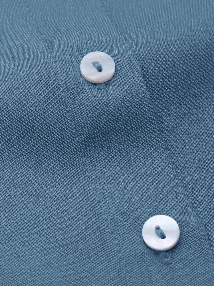 Dam Enfärgade Hela Knappar Långärmad Lapel Collar Casual Blusar