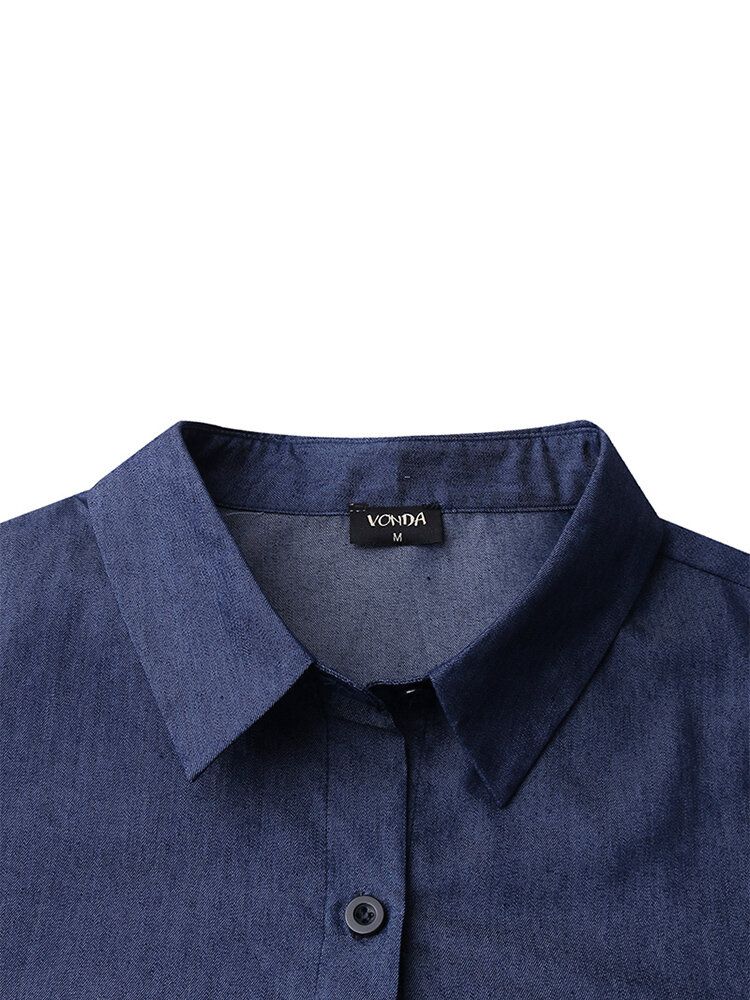 Dam Pagoda Ärm Lapel Krage Knapp Enfärgad Snygg Casual Blus