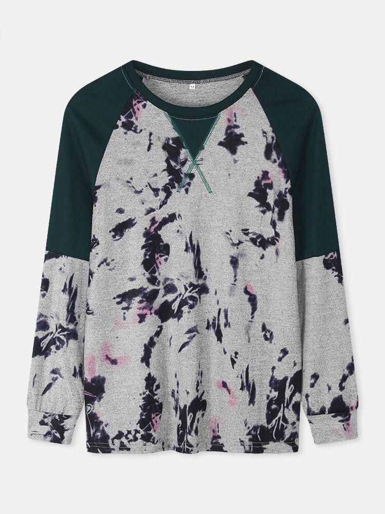 Dam Tie Dye Patchwork Raglan Ärmar Blus