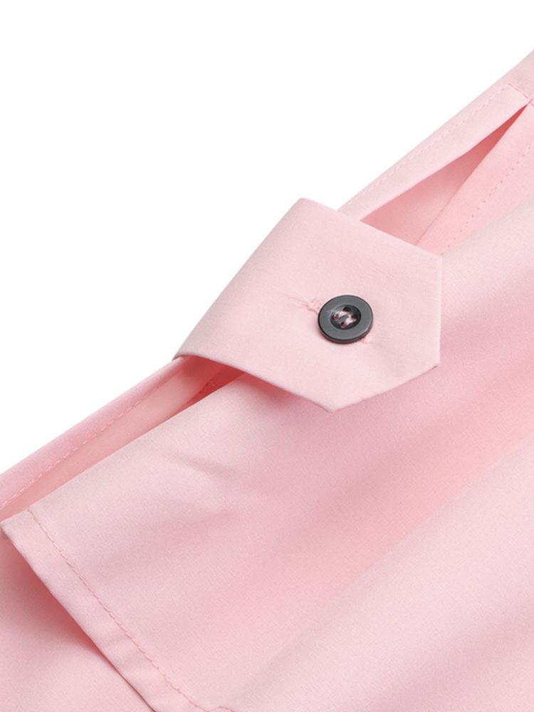 Damer Med Fast Knapp Hög-låg Fåll Batwing Ärm Lapel Collar Shirt