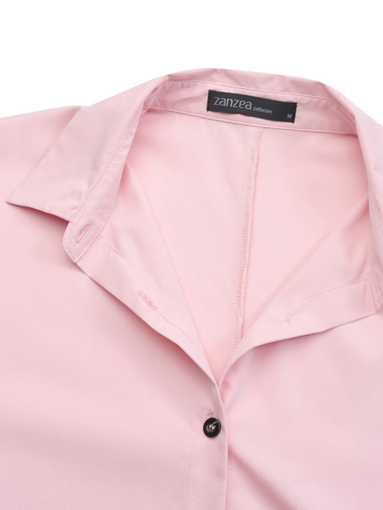 Damer Med Fast Knapp Hög-låg Fåll Batwing Ärm Lapel Collar Shirt