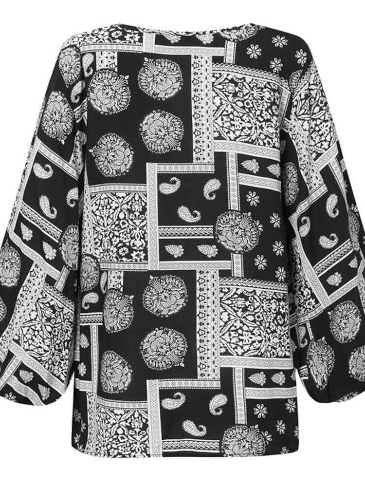 Kvinnor Bohemian Retro Puff Sleeve Printing Quarter Sleeve Casual Blusar