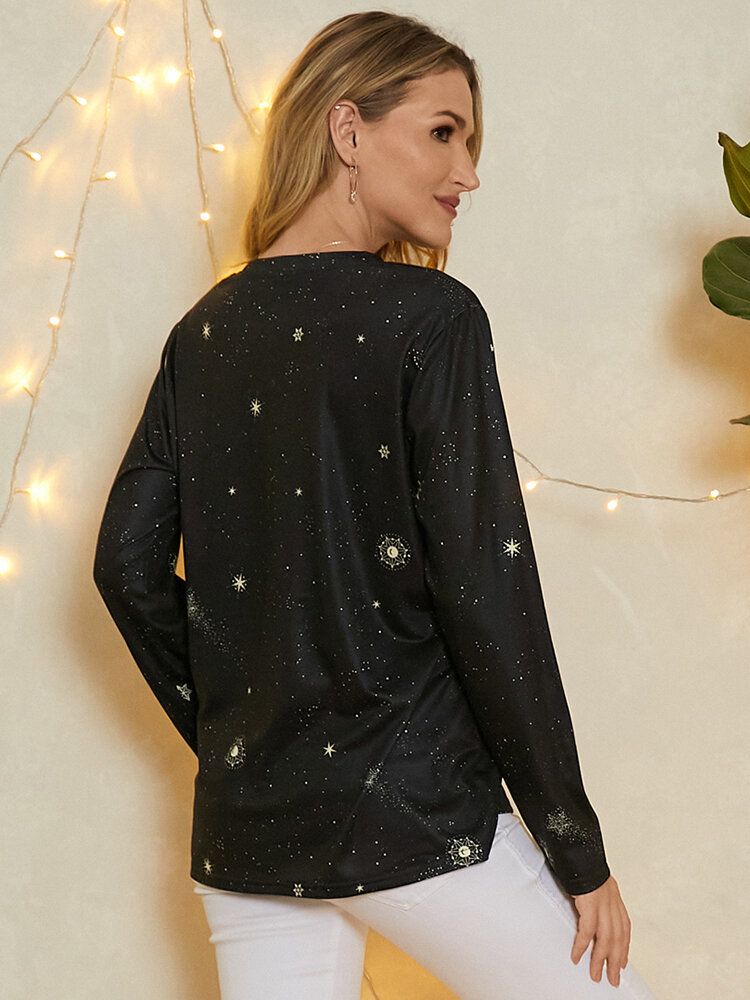 Kvinnor Leo Galaxy Print Rundhalsad Långärmad Casual Blusar