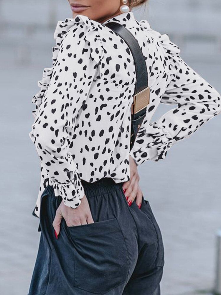 Kvinnor Polka Dot Print Volanger Full Sleeve Business Pendelpassande Blus